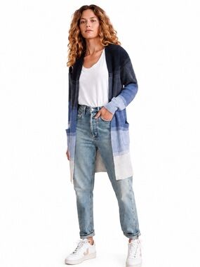 Marine Layer Cabin Cardigan Blue Ombre Cashmere Blend Knit Open Front Medium EUC